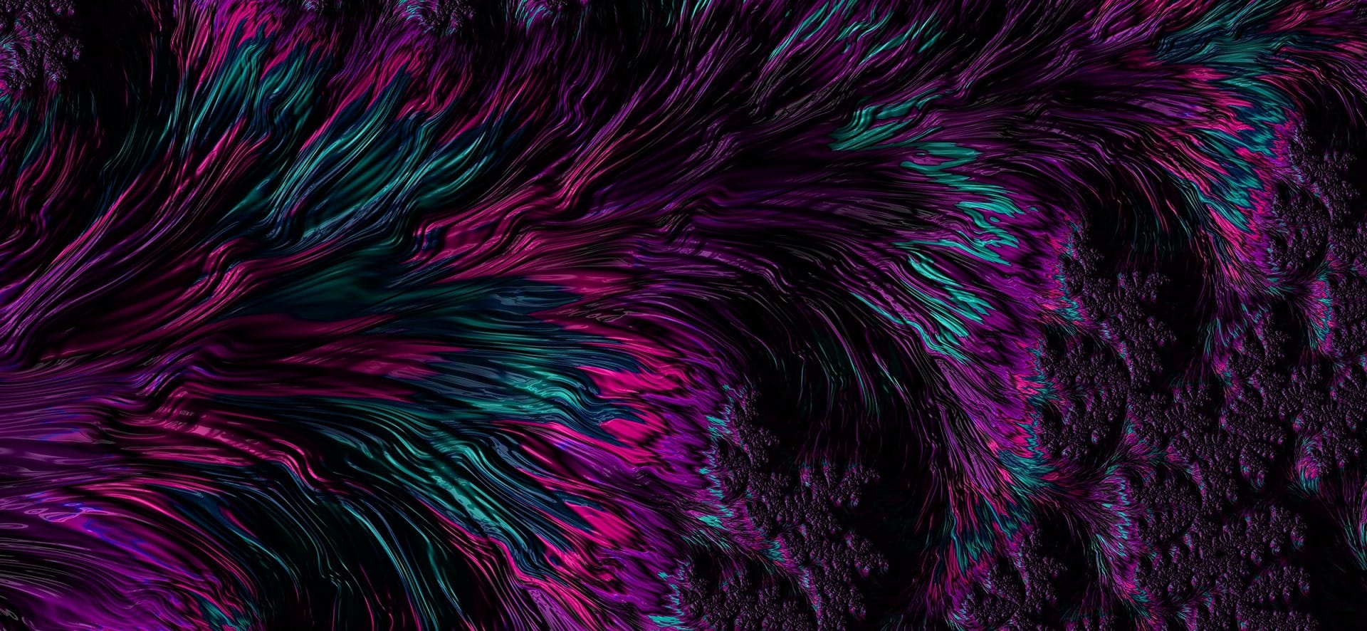 Abstract flowing pattern in magenta, purple and teal — the Innovating Chaos chaos-to-clarity motif